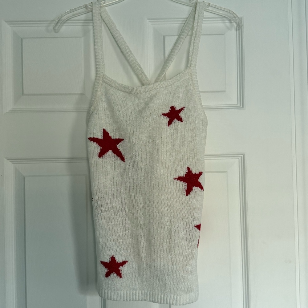 Freshman Textured Knit spaghetti strap Sweater in White
